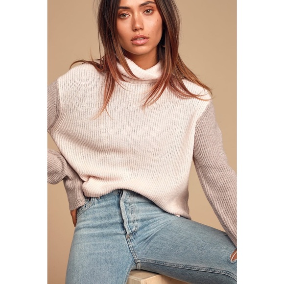 Sweaters - Lulus Embrace the Season Blush Color Block Turtleneck Sweater
